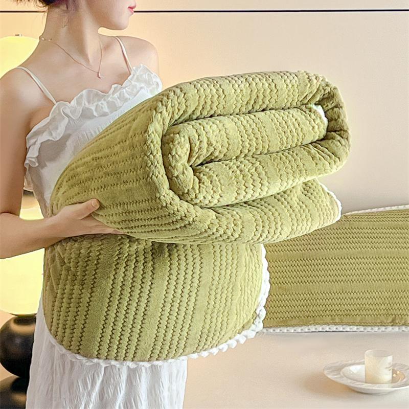 Soft Knitting Velvet Throw Blanket Lightweight Warm Thick Plush Blanket Bedspread All Season Solid Color Plaid for Sofa Bedroom