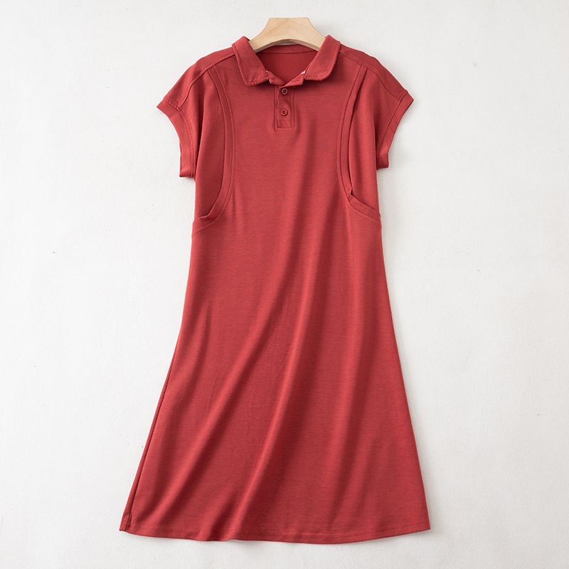

1731 Minimalist Elegant Peter Pan Collar Fairy Recommend T-shirt Skirt Polo Short Sleeve Modal Dress Red M