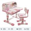 Kids Functional Desk and Chair Set Height Adjustable Children School Study Table Chair Set with Cartoon Pattern Ergonomic Desk Chair (Pink, Blue)