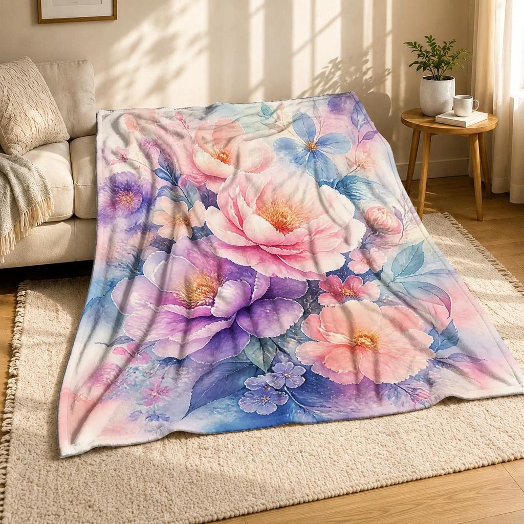 Pastel Watercolor Bouquet Coral Fleece Blanket