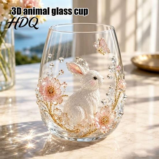 Luxury Decorative Glass 3D Animal Stemless Wine Glass Ocean Inspired Details Elegant Clear Gifts Cup Durable Drinkware for Home Kitchen And