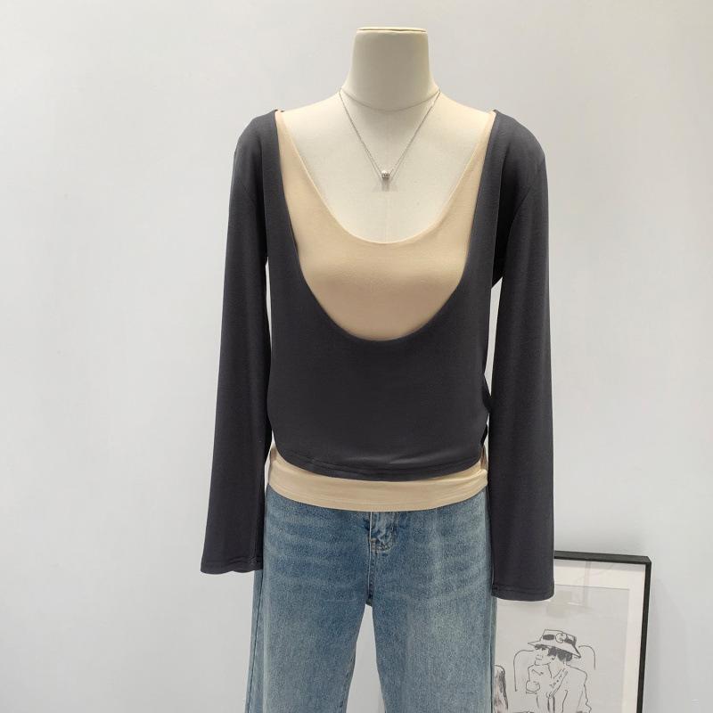 

Женский стильный топ большого размера с длинным рукавом, многослойный, для ранней осени Small темно-серого