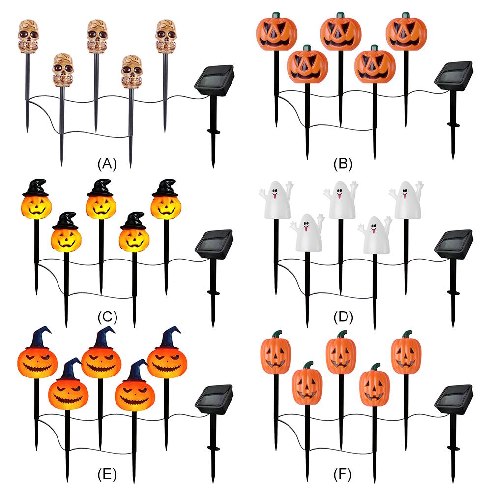 5 Pack Solar Halloween Pumpkin Stake Lights Waterproof Halloween Skull Pathway Lights for Garden Yard Lawn Decor
