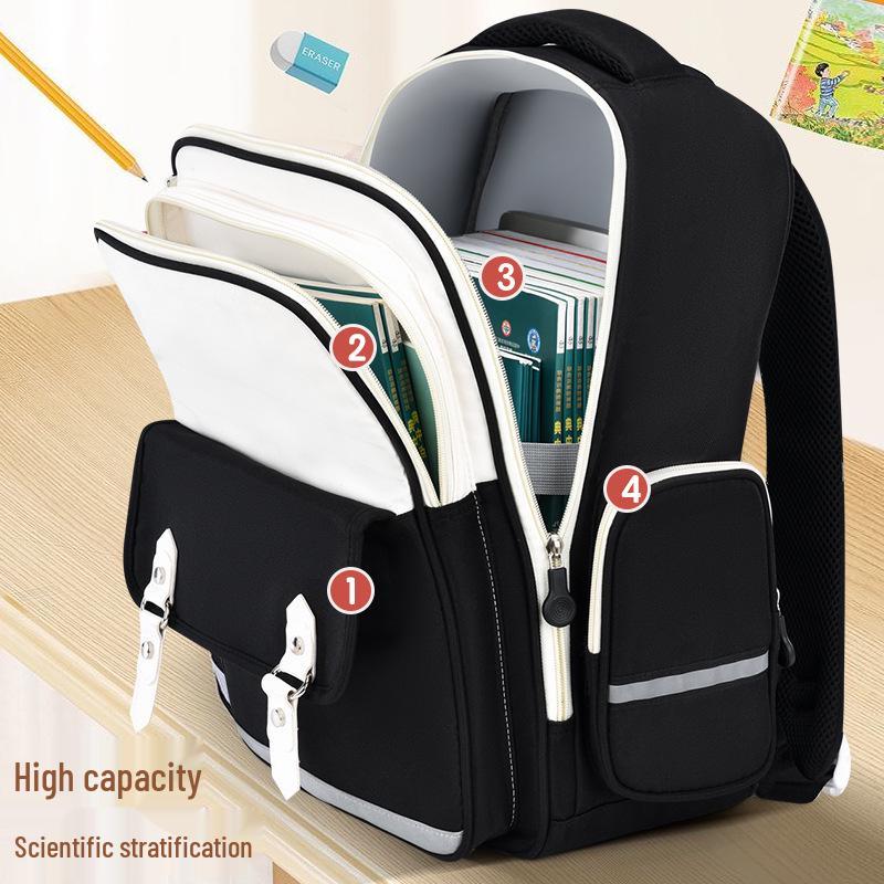 Panda Huahua Kids' Backpack - Large Capacity Spine Protection, Load Reduction, Double Shoulder for Grades 3-6