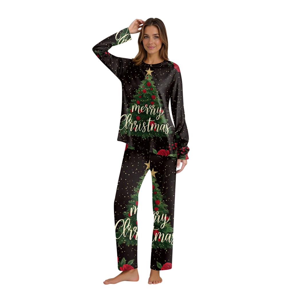 Christmas Printed Round Neck Parent-Child Long Sleeve Long Pants Home Clothes Set