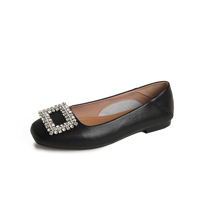 Women's Genuine Leather Nude Flats - Soft Sole, Low-Cut, Plus Size (41-43), Summer 2025 Collection