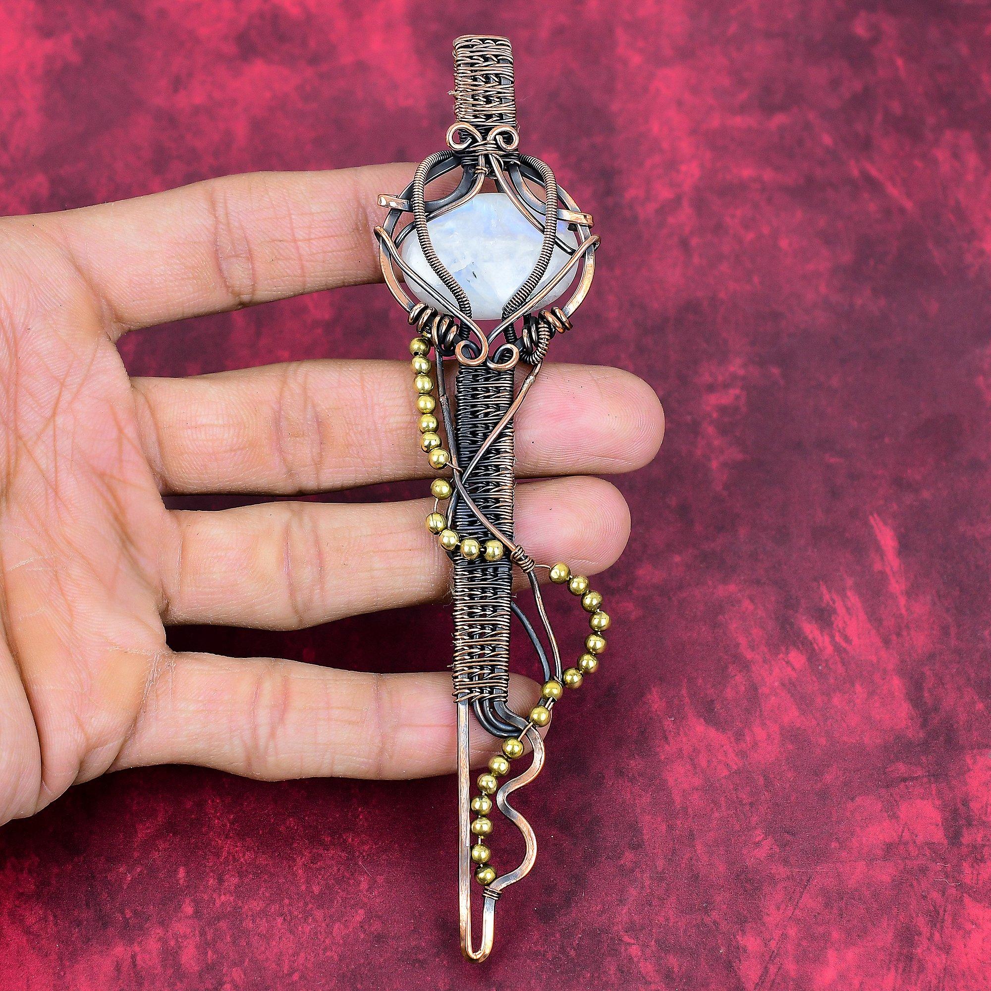 

Rainbow moonstone pendant copper wire wrapped key pendant genuine gemstone pendant decent copper wire jewelry handmade pendant gifts for him