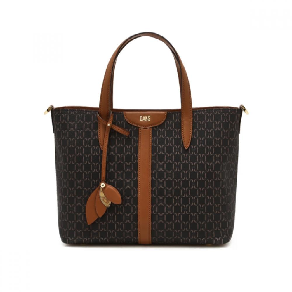 Daks Brown Barnet Dd Pattern Leather Mix Modern Tote Bag