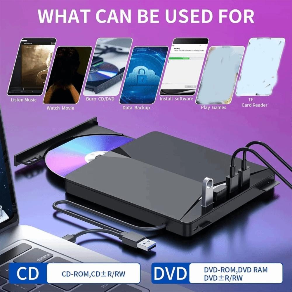 Plug-and-Play Type-C DVD Burner High-Speed Optical Drive 7-in-1 External DVD Drive  Office