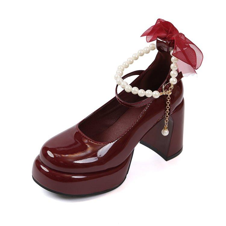 Luxury Women High Heels Elegant Bow Square Toe Women Mary Jane Shoes Pearl Lace Party Wedding Shoes Fashion Platform Women Pumps