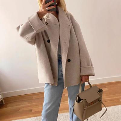 Elegante Faux Fleece Frauen Mäntel Lose Oansatz Zweireiher Langarm Weibliche Jacken Herbst Winter Dame Einfarbig Outwears