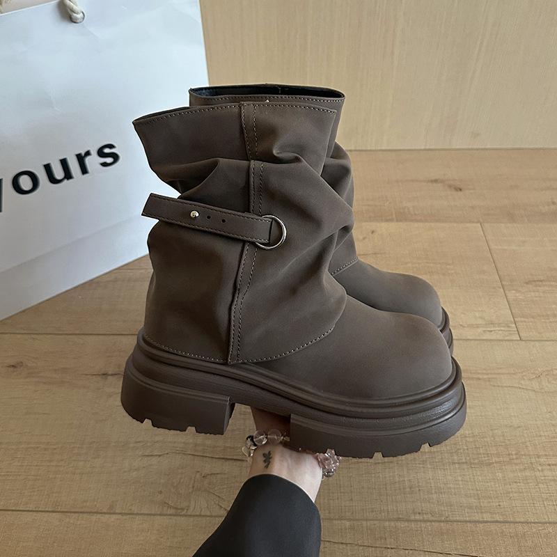 

Fashion tribe niche design pants Martin boots children s autumn new thick-soled Maillard short boots 35 темно-коричневого