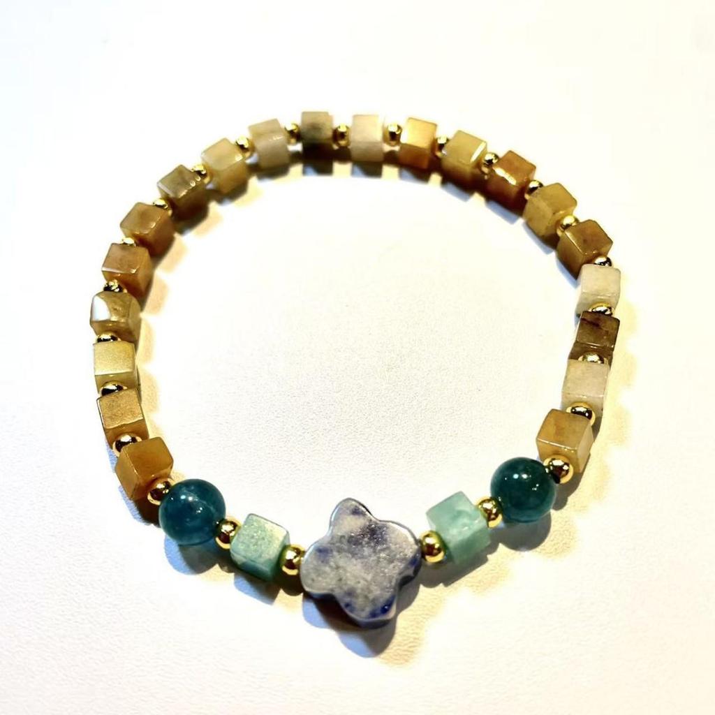 Natural Yellow Jade Square Bracelet: European & American Niche Style, Original Fashion Design.