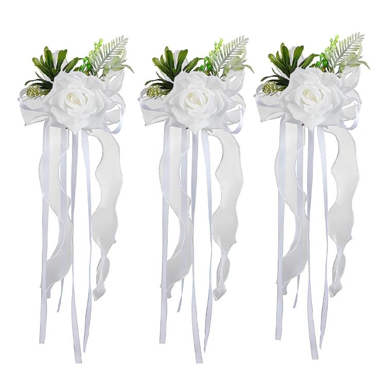 Wedding Entrance Vehicle Flower Ornament with Artificial Rose Ribbon Lengths for Mirror Placement and Car Styling