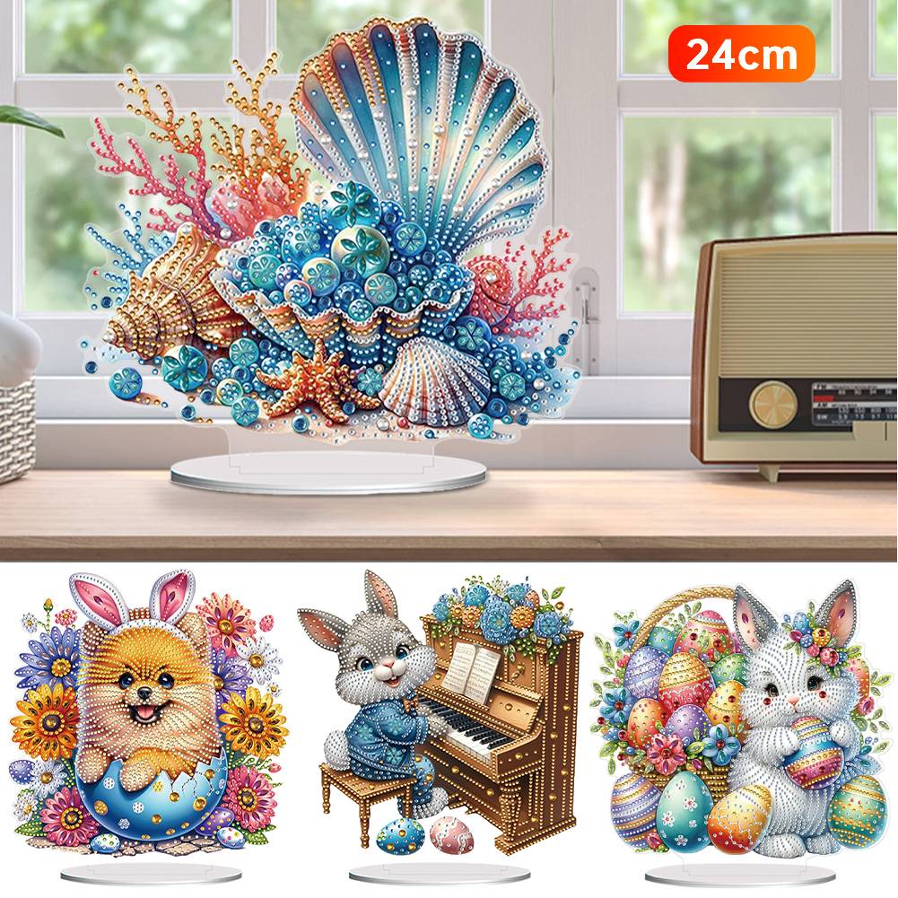 5D DIY Diamond Art Tabletop Decorations Acrylic Special Shape Easter Egg Pomeranian Desktop Diamond Art Kits for Beginners 24CM