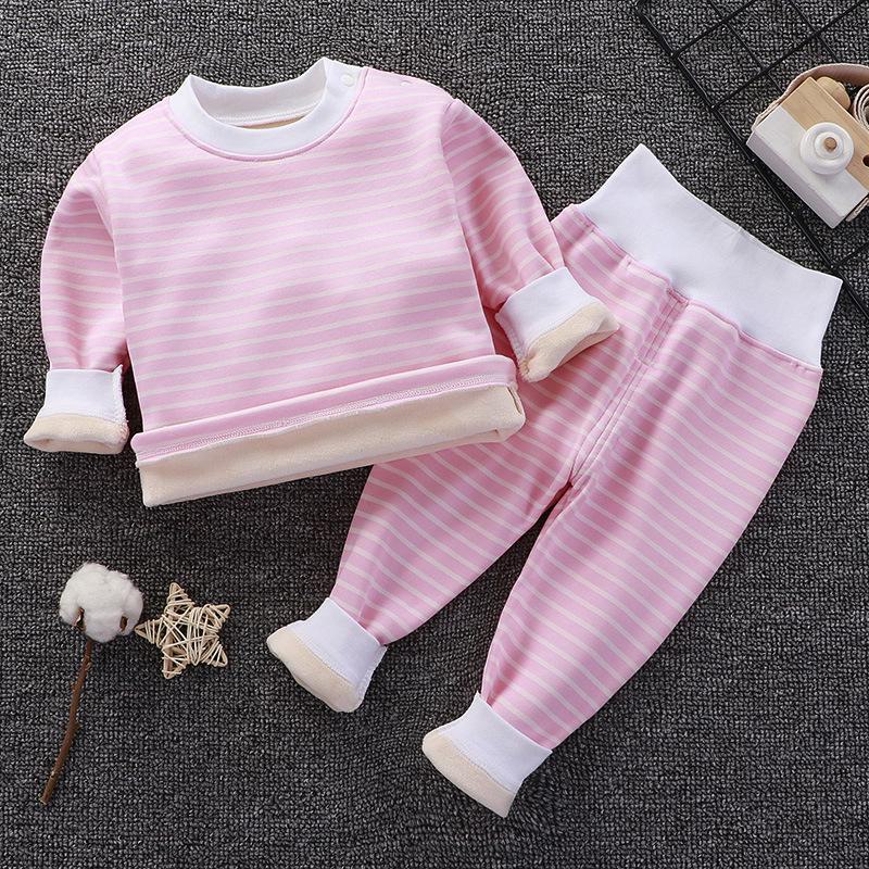 

Комплект нижнего белья из бархата с высокой талией для малышей: Пижамы для мальчиков и девочек с защитой живота на осень-зиму 110cm