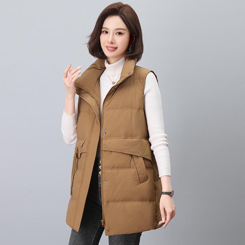 

Women s Mid-Length Stand-Up Collar White Duck Down Vest - 2024 Winter Collection for Middle-Aged Moms M