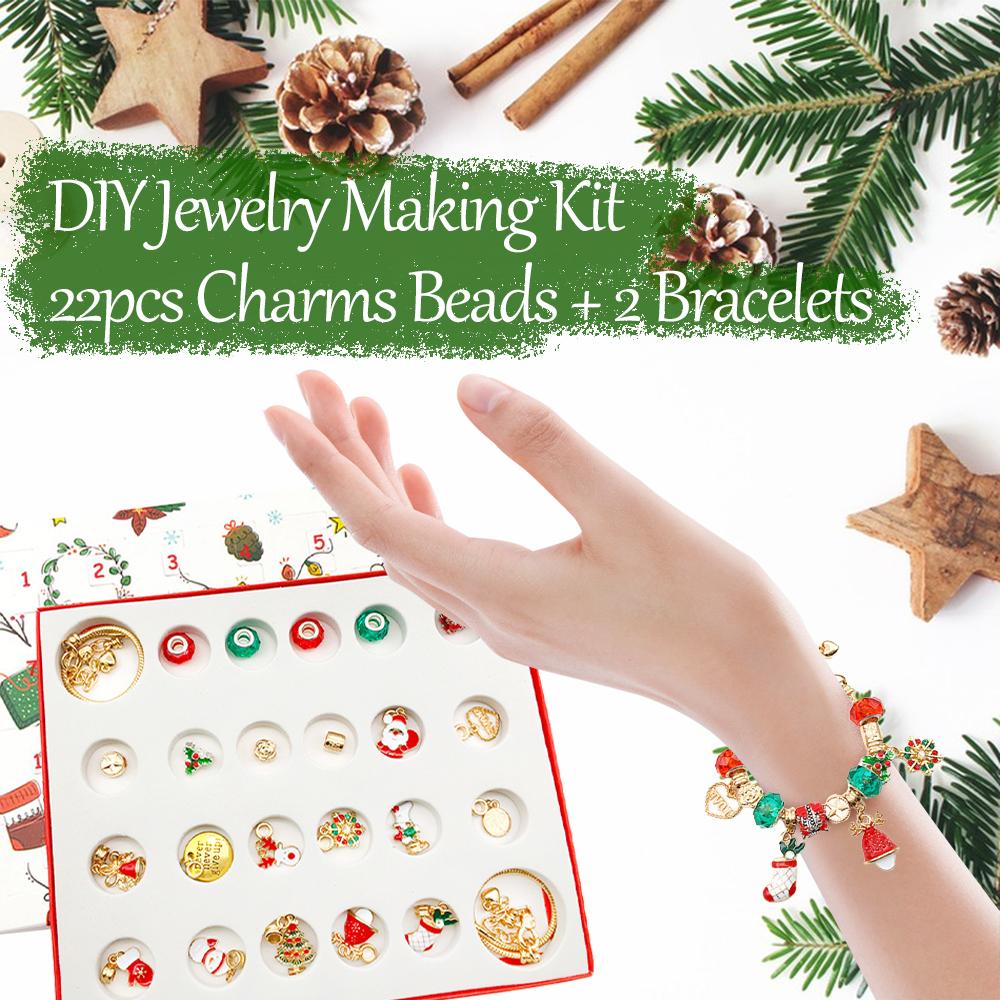 Christmas Advent Calendar Bracelets Girls 24 Days Xmas Countdown Calendar Blind Box DIY Jewelry Making Kit Gift 22 Charm Beads Pendants 2 Bracelets