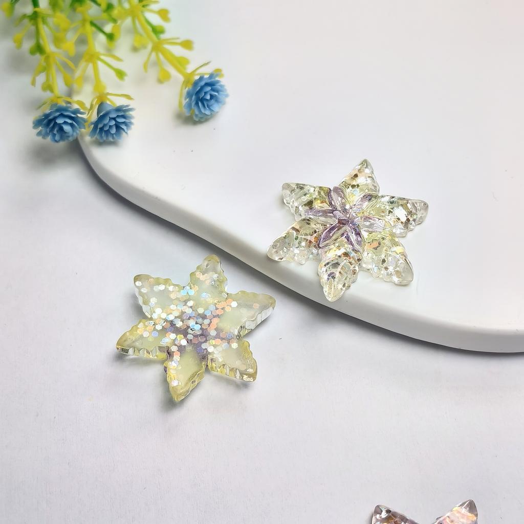 100Pcs Transparent Christmas Snowflake Flatback Resin Cabochon for Hair Bow Center for Phone Decoration DIY Hair Accessories
