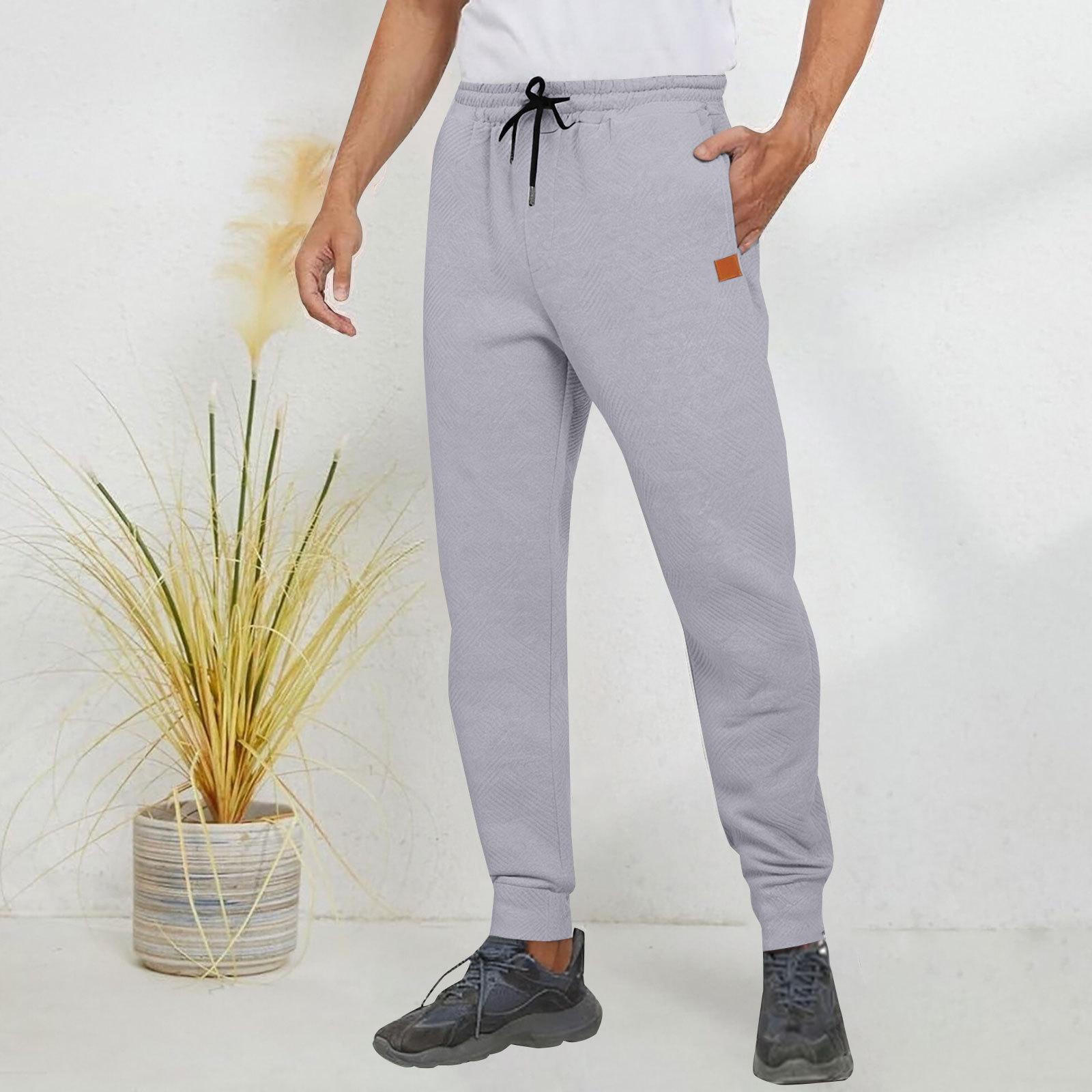 Men s Casual Solid Color Joggers Elastic Drawstring Waist Sports Pants with Pockets S серый