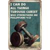 Religiöse Fitness-Metallplakette, Vintage „Philipper 4:13 Kurzhantel" Dekoration, Akzent für Zuhause für Christen & Fitnessfans