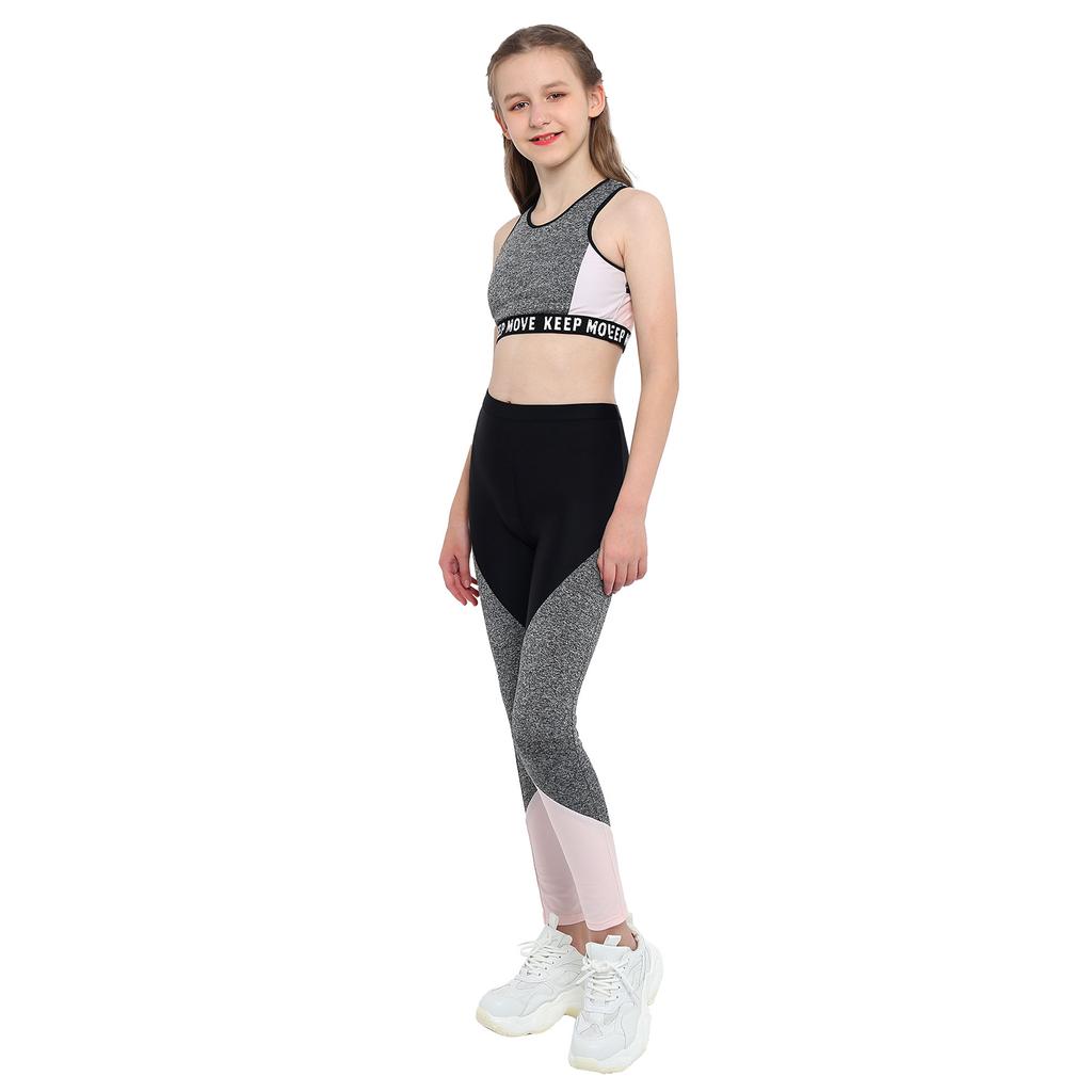 Piece Girls Two Kids Athletic Outfit Crop Vest With Pants Gymnastics Sport Suit