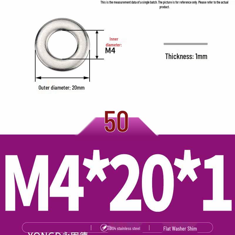 304 Stainless Steel Thickened Flat Washer / Ultra-thin Metal Gasket, Sizes M1.6-M10