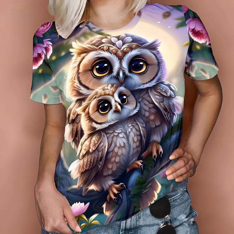 Summer Owl 3D Digital Printed Women's Casual Fresh T-Shirts Women’s