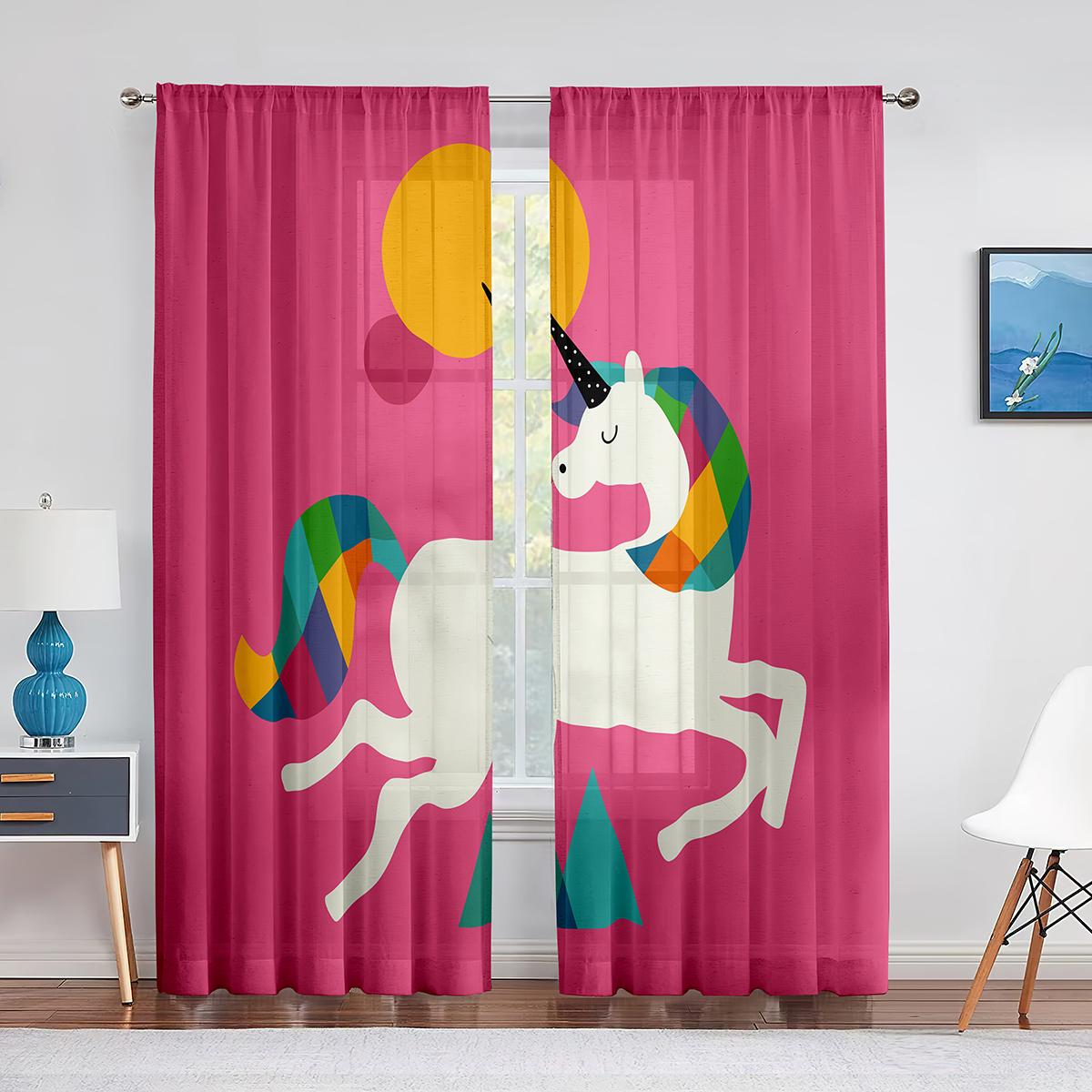 Красочные единороги Радуга Принт Узор Прозрачная вуаль Шторы для спальни Гостиная Кухня — фото 5