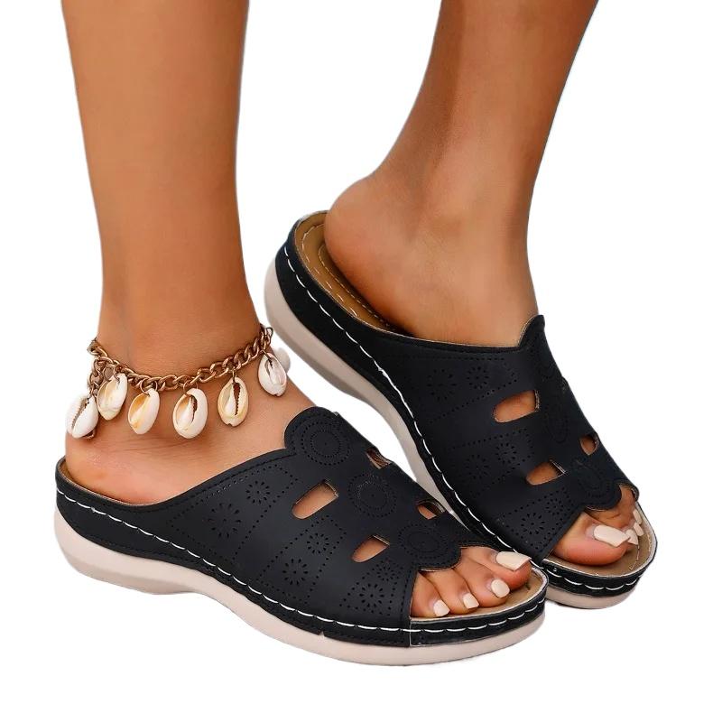 2025 Hot Sale Women's Shoes Peep Toe Women's Slippers Fashion Plus Size Casual Slippers Women Summer Round Toe Wedge Slippers