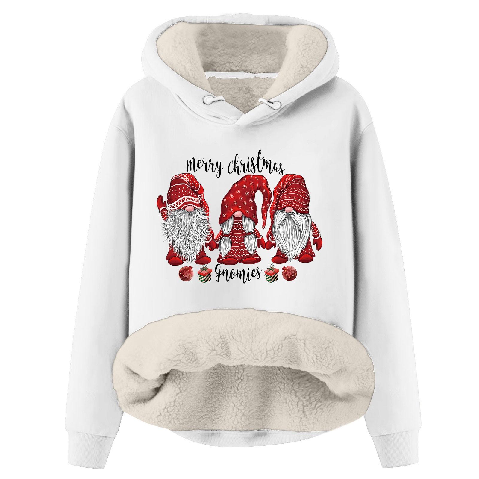 

Женская модная толстовка с капюшоном и рождественским принтом, утепленная, свободная, с капюшоном S белый