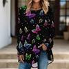 Women Long Sleeve Tunic Top Print Crew Neck Loose Fit Blouse With Pockets Casual Daily Wear Ladies Tops
