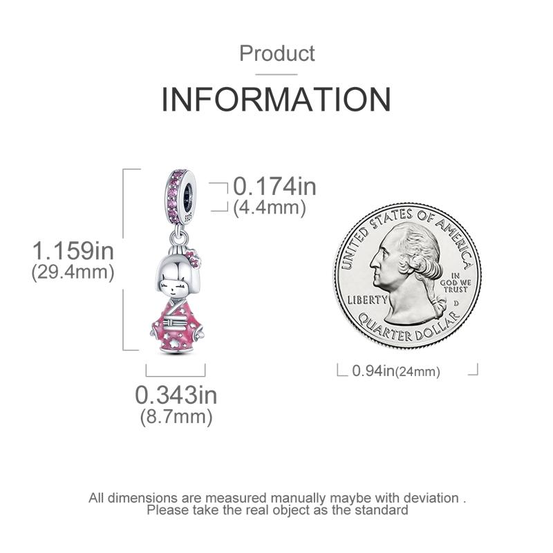 Reise-Charms, japanische Puppe aus Kupfer im blauen Kimono, baumelnde Perlen, passend für Anhänger, Armbänder und Halsketten