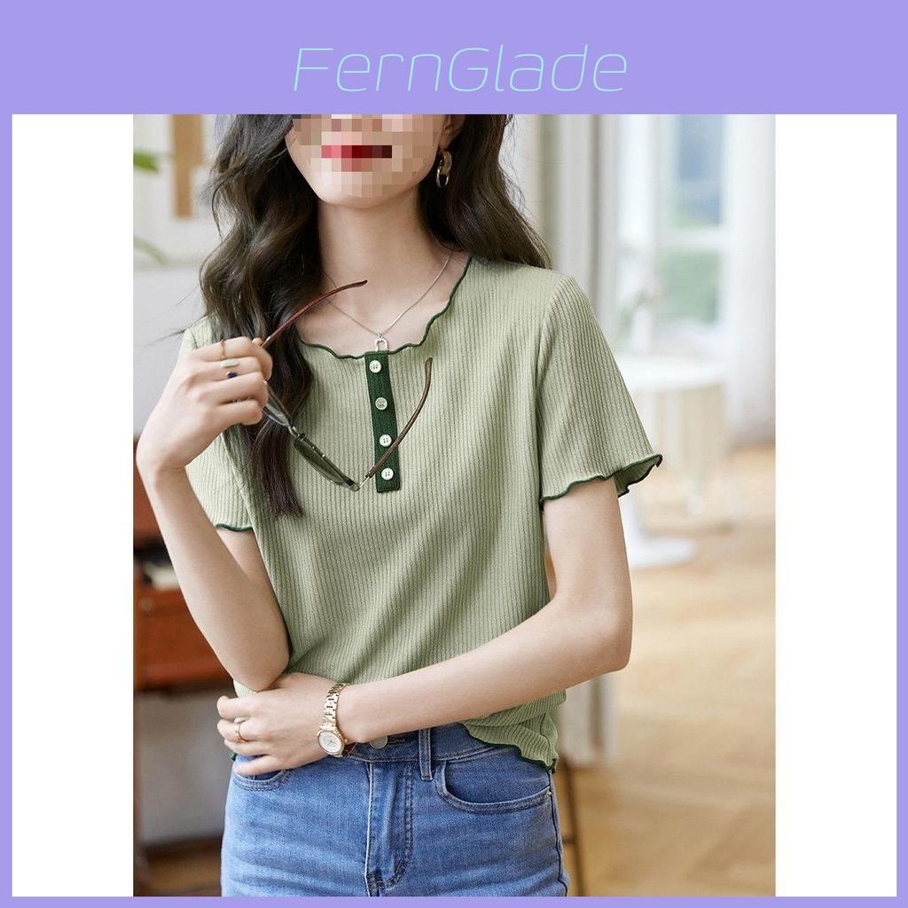T-Shirt Sommer Lässig Baumwollmischung Mit Colorblocking-Design Für Damen