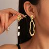 New Elegant Asymmetric Earring Freshwater Pearl Metallic Exaggerated Long Stud Earring Ladies and Girls Party Zircon Gifts