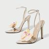 Women's pointed three-dimensional flower stiletto sandals women's shoes gorgeous party apricot high heels