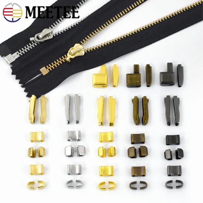 Meetee 20Sets 3# 5# 8# 10# Metal U Shape Zippers Stopper Zipper End Lock for Sewing Bag Clother Zips Repair Kit DIY Accessories