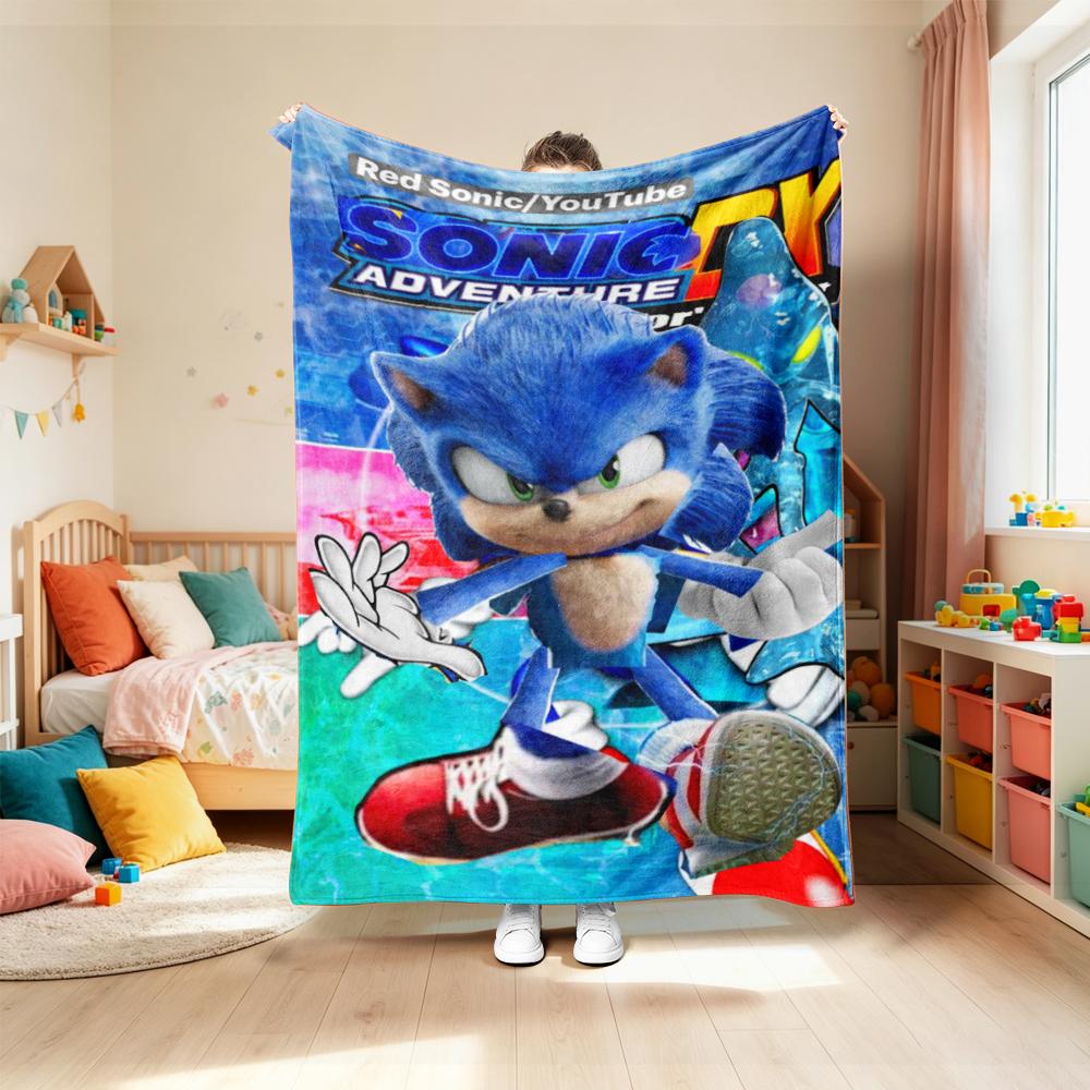 Blanket for Living Room Car Camping Dormitory Cute Cartoon Sonic Soft and Warm Throw Blanket Cartoon Flannel Blanket comfortable