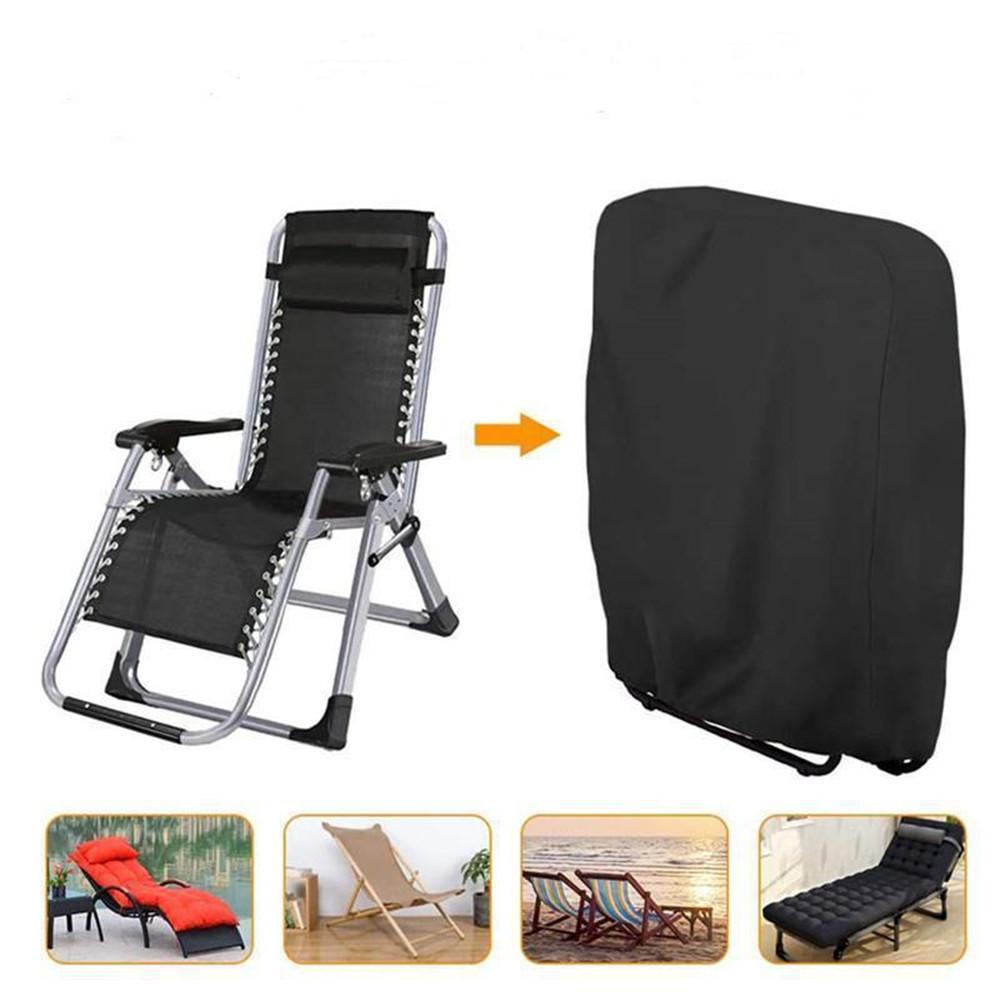 Folding Chairs Cover Outdoor Dustproof Sun UV Protection Waterproof Cushion for Reclining Chair Black Furniture Case 93x82cm
