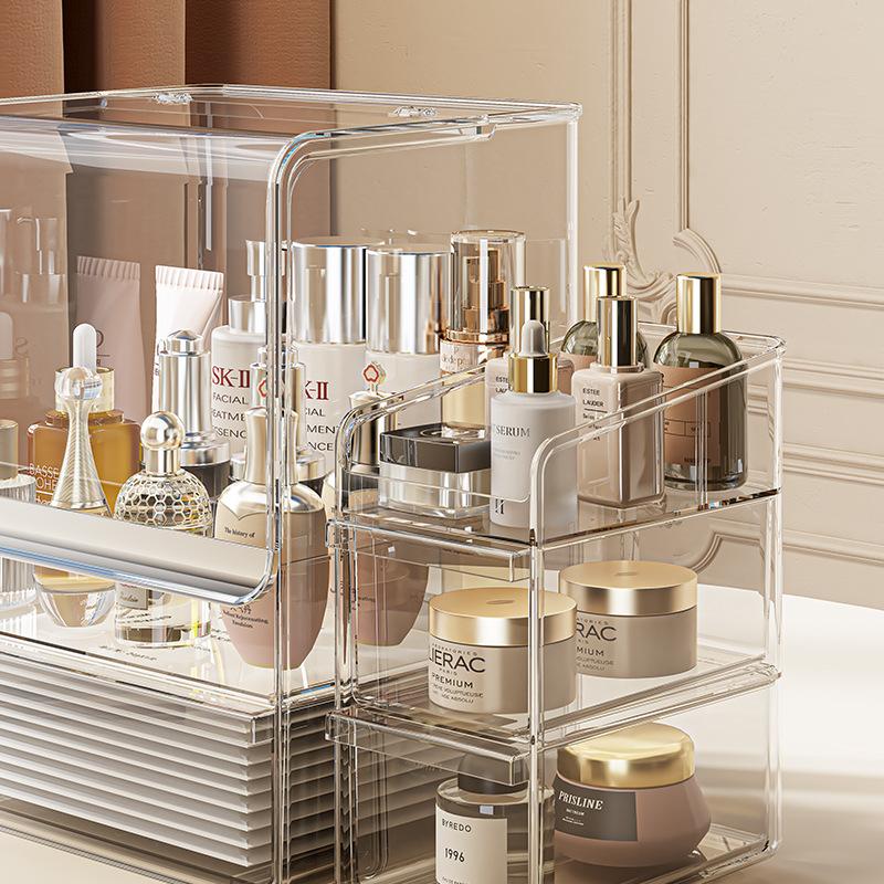 Cosmetics Storage Box Desktop Premium Sense Dust-proof Large Capacity Dresser Transparent Skin Care Shelf