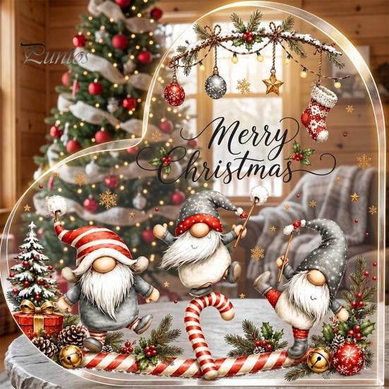 Heart Shaped Acrylic Gift Christmas Gnome Tabletop Decor, 2D Flat Holiday Ornaments Centerpiece with Love Design, Festive Room Ornament, for