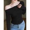 Xiaoke Wiwi Western Style Sloping Shoulder Long Sleeves Shirt Women 2025 New Design off-the-Shoulder Inner Wear Base Top Clothes