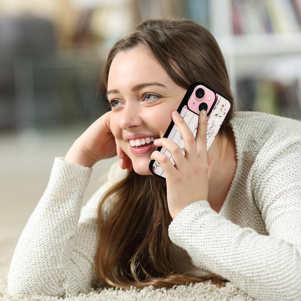 Für iPhone 15 Kartenfachhülle Ständer Sturzsicher Blumenmuster Handyhülle