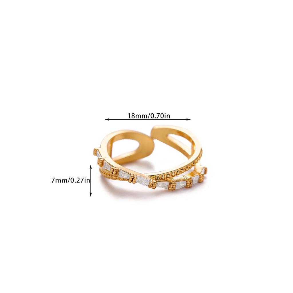 18k Copper-Plated European and American Zircon Ring for Women - Trendy, Niche Fashion, Fade-Resistant.
