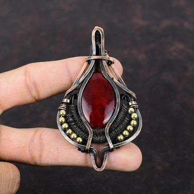Pendentif Pierre Gemme Labradorite Feu Rouge Pendentif Enveloppé de Fil de Cuivre Bijoux en Cuivre de Créateur Pendentif Ethnique Fait Main Bijoux Enveloppés de Fil Pour Cadeau