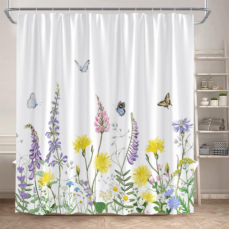 Eucalyptus Leaves Shower Curtains Autumn Brown Leaf Watercolour Plants Modern Bath Curtain Polyester Fabric Home Bathroom Decor