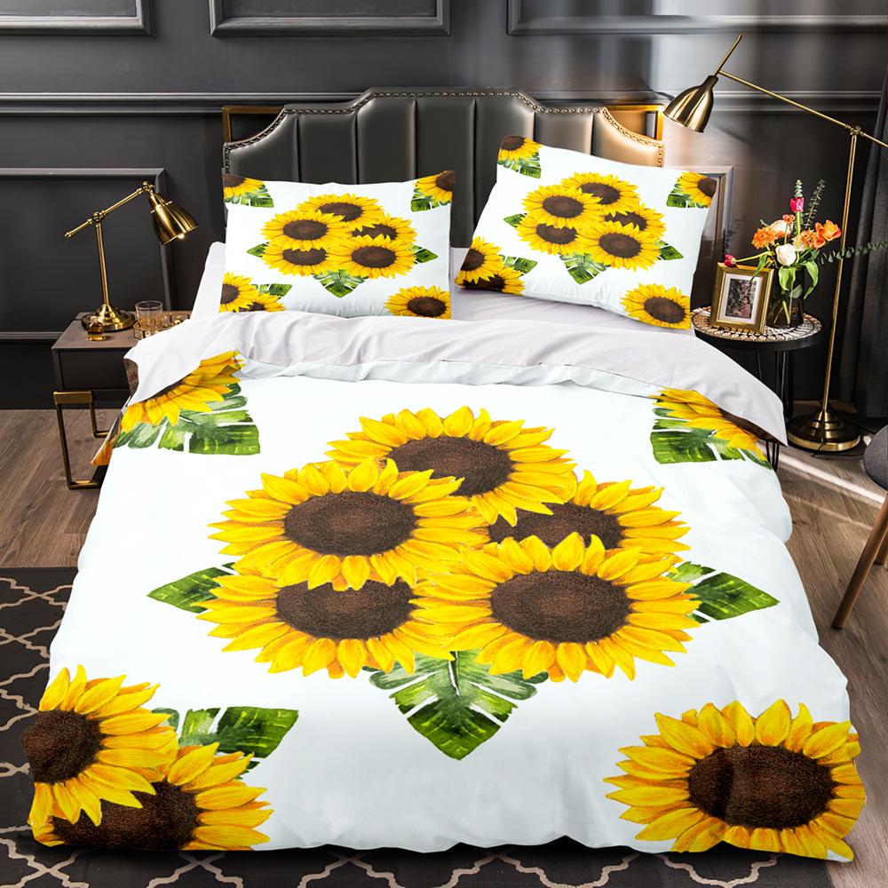 

3D Цветочный пододеяльник King Queen Полный размер для детей и женщин Желтый Цветочный комплект постельного белья Пододеяльник с узором Подсолнух Декор 70x133cm 2pcs