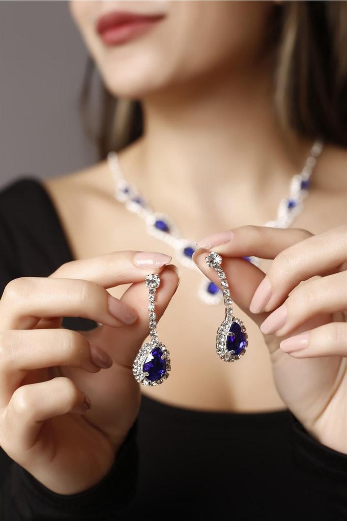 Sada náhrdelníku a náušnic z postříbřeného kamene Hurrem Set pro zvláštní příležitosti Svatební sada Choker