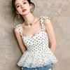 Summer New French Sweet Wind Bow Shoulder Strap Polka Dot Suspender Vest Women's Design Slim Versatile Top