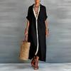 2026 Spring Women's Color Block Cotton Linen Shirt Dress - European & American Style New Arrivals